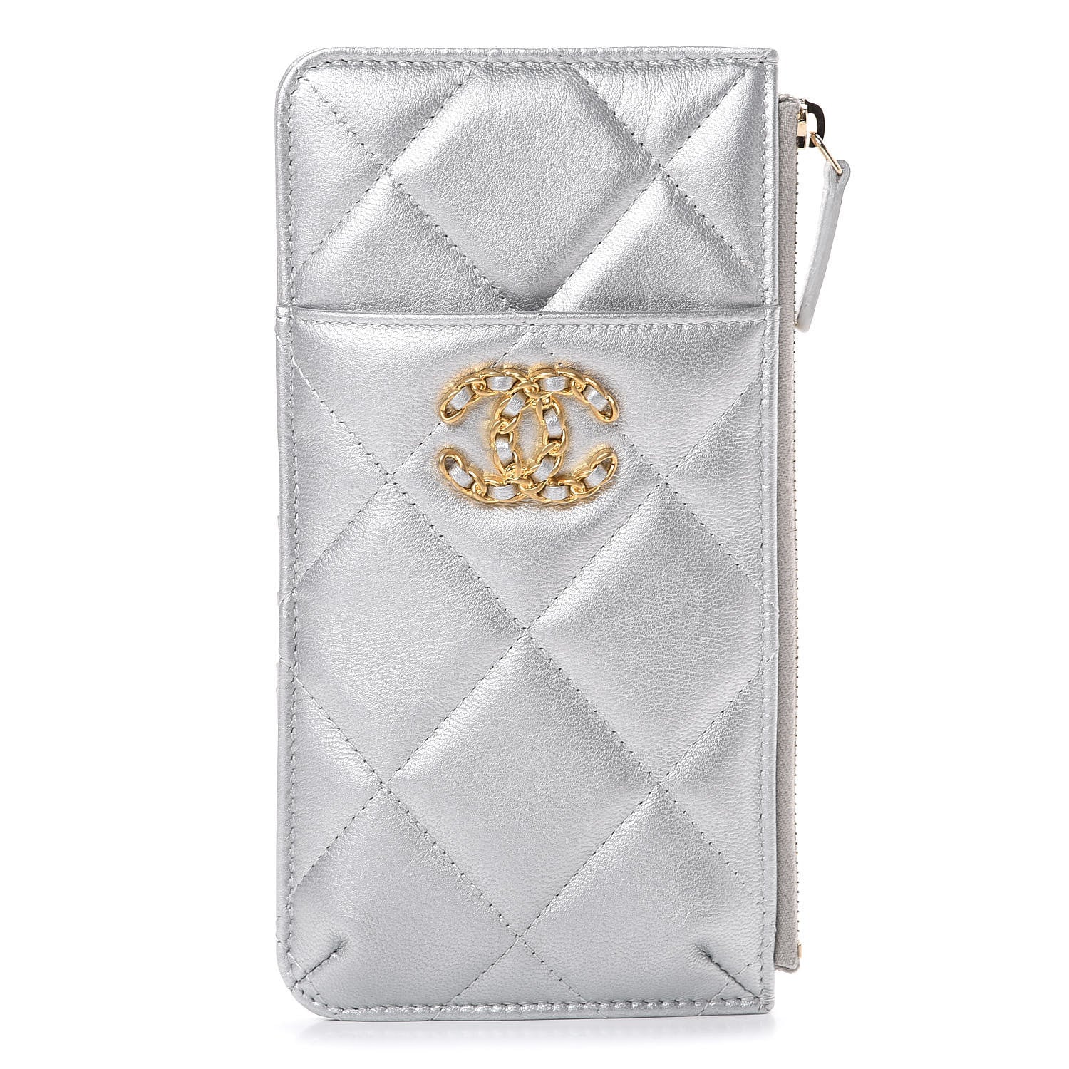 Chanel Metallic Goatskin Quilted 19 Flat Wallet Pouch Silver 1 of 6