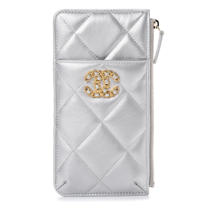 Chanel Metallic Goatskin Quilted 19 Flat Wallet Pouch Silver 1 of 6