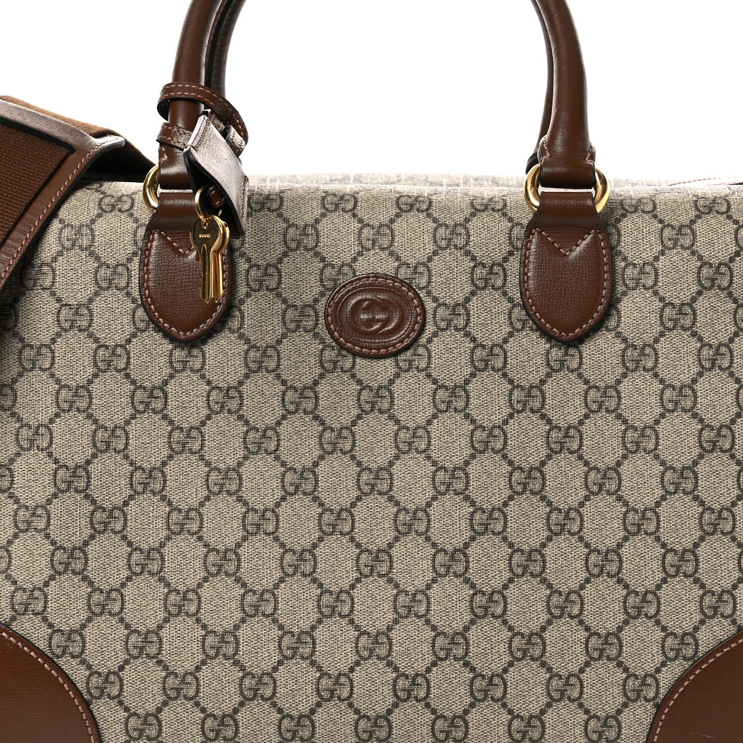 Gucci GG Supreme Monogram Azalea Calfskin Retro Interlocking G Duffle Bag Beige Ebony Brown Sugar 7 of 13