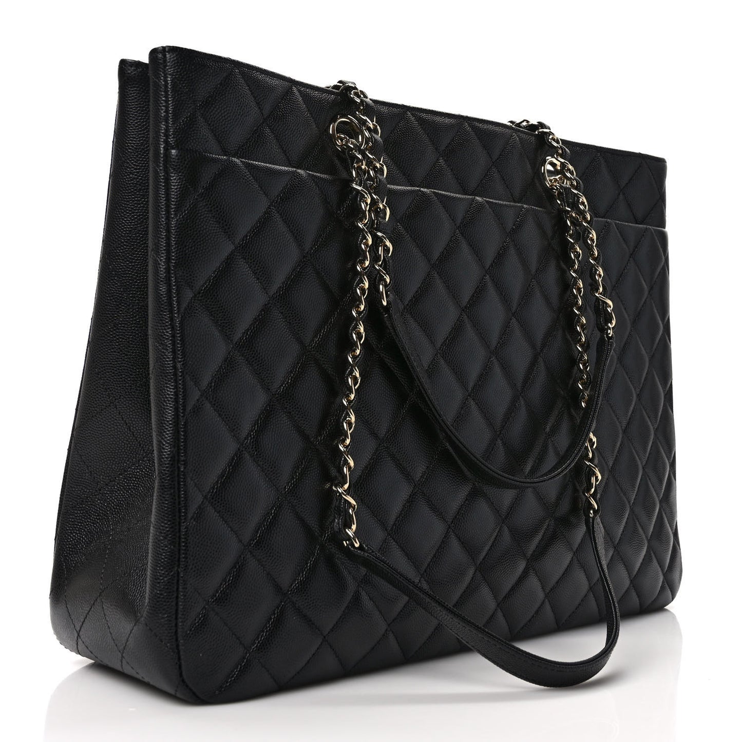 Caviar Quilted Large Shopping Tote Black