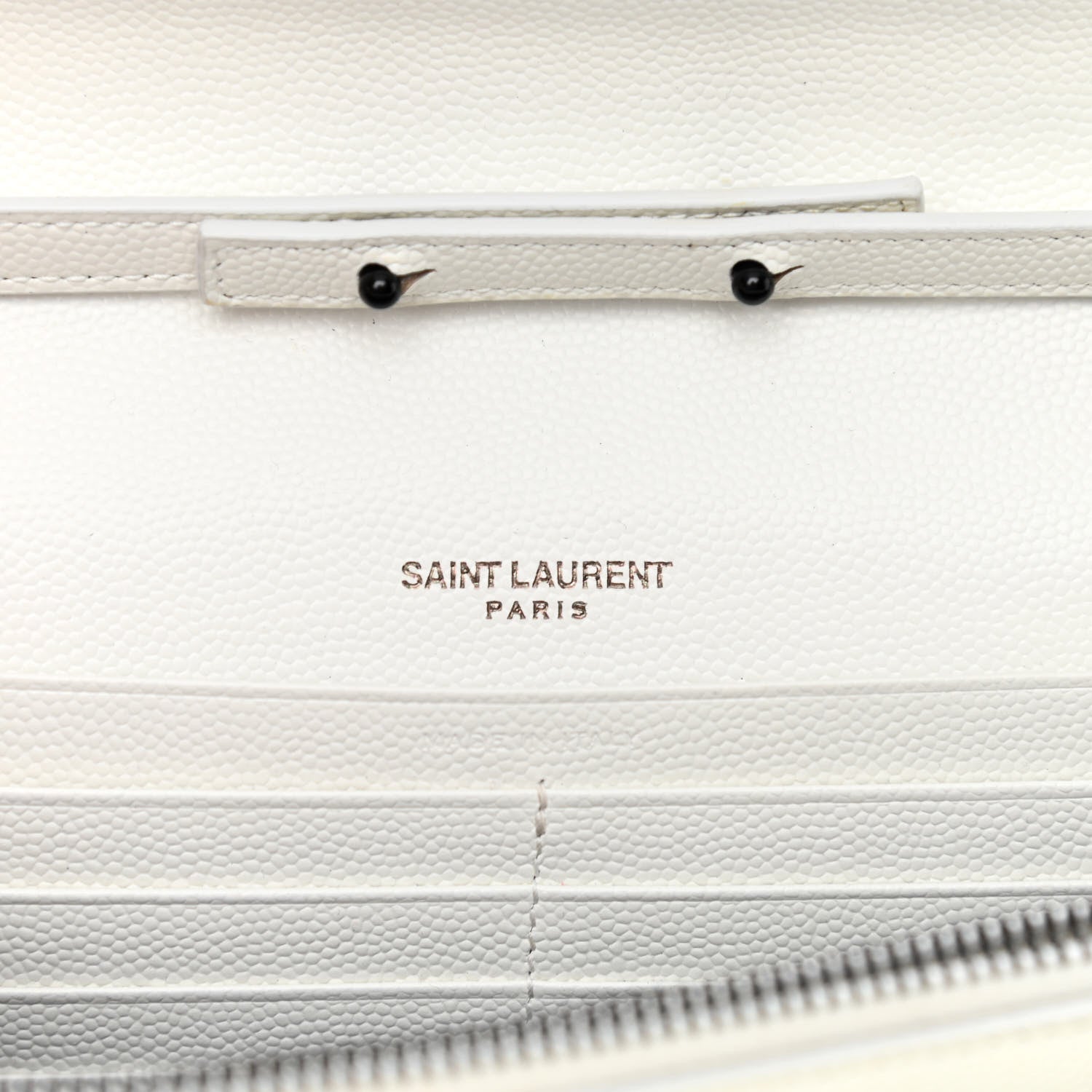 Saint Laurent Grain De Poudre Matelasse Monogram Chain Wallet White Black 6 of 11