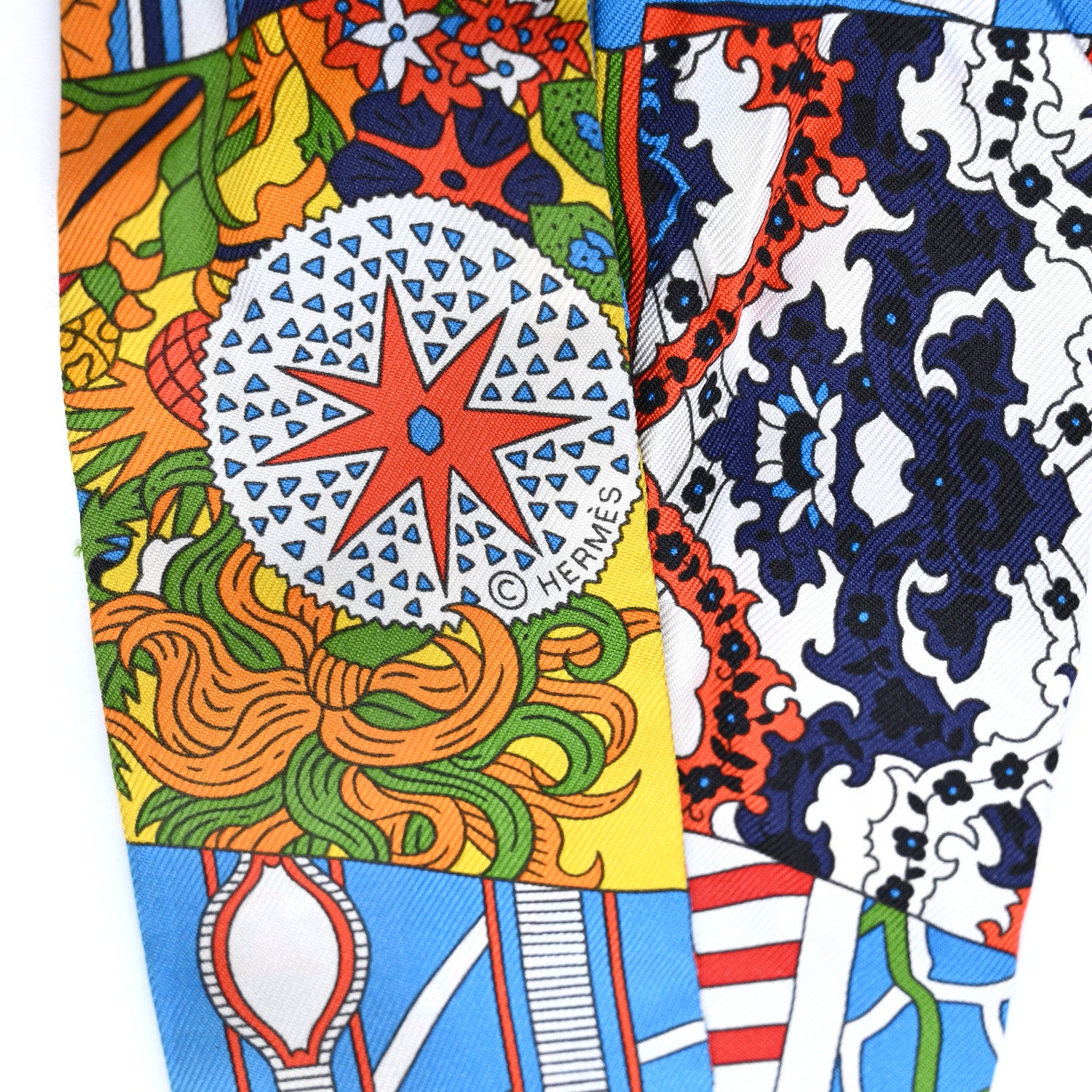 Hermes Silk De l'Ombrelle Aux Duels Sticker Twilly Black Bleu Jaune Vif 3 of 4