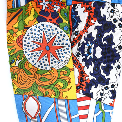 Hermes Silk De l'Ombrelle Aux Duels Sticker Twilly Black Bleu Jaune Vif 3 of 4