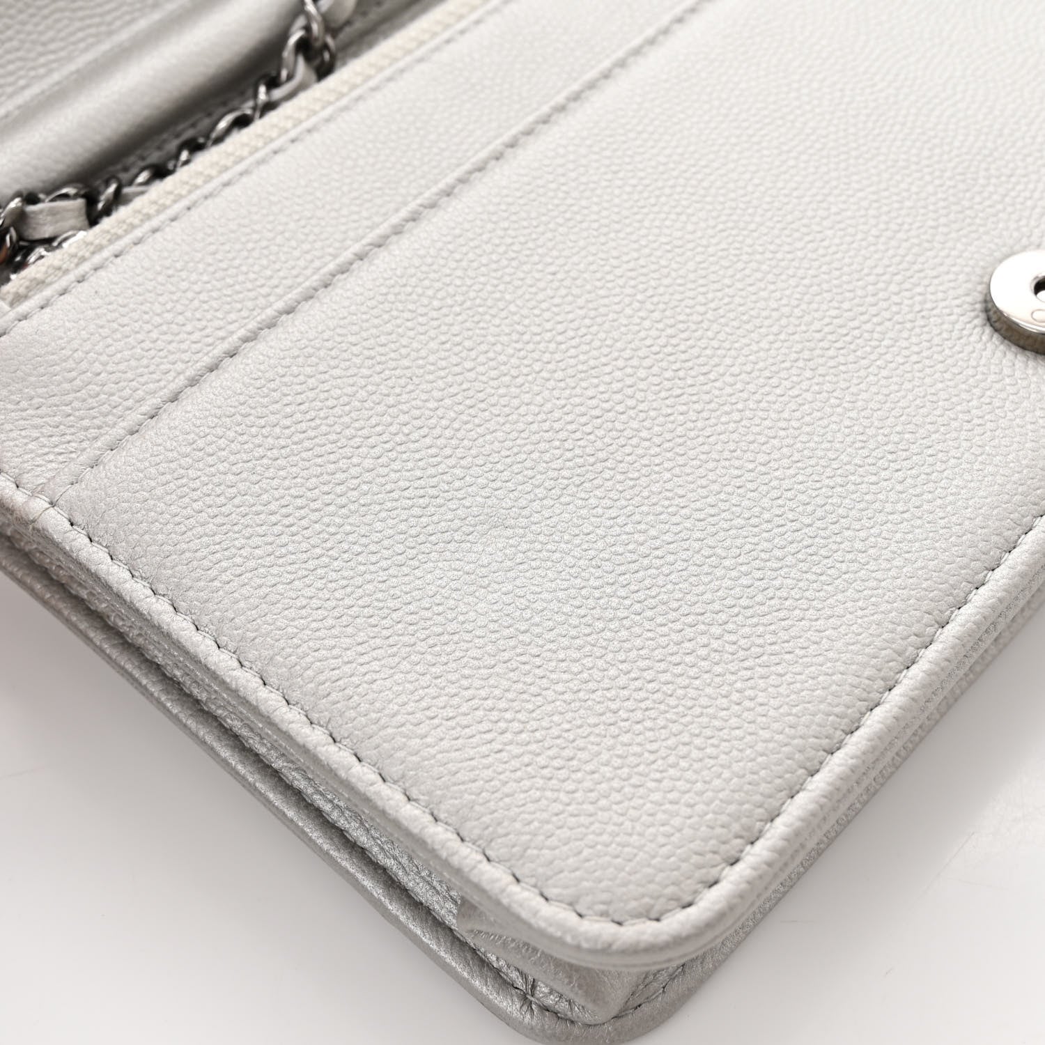 Chanel Metallic Caviar Quilted Boy Wallet On Chain WOC Silver 13 of 13