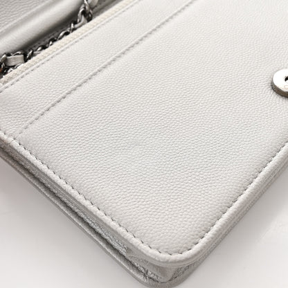 Chanel Metallic Caviar Quilted Boy Wallet On Chain WOC Silver 13 of 13