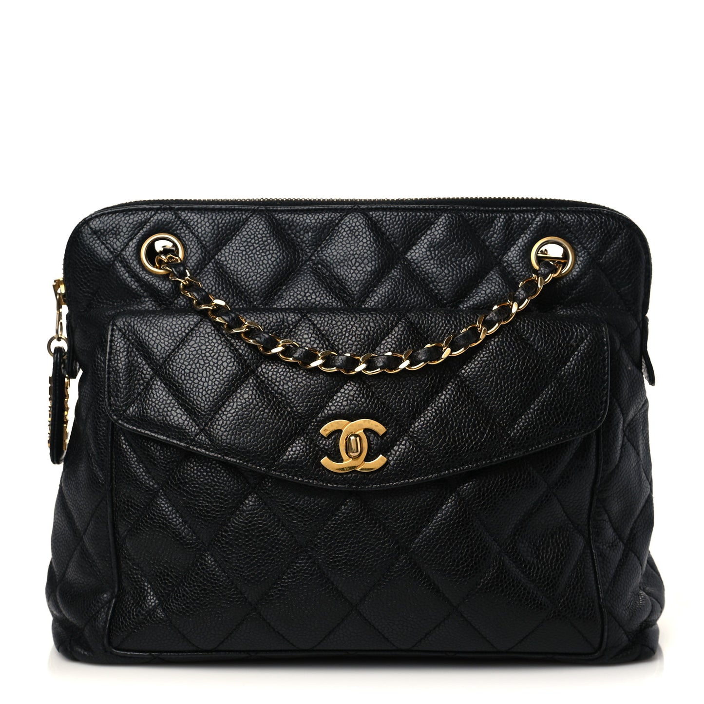 Caviar Quilted Flap Shoulder Bag Black