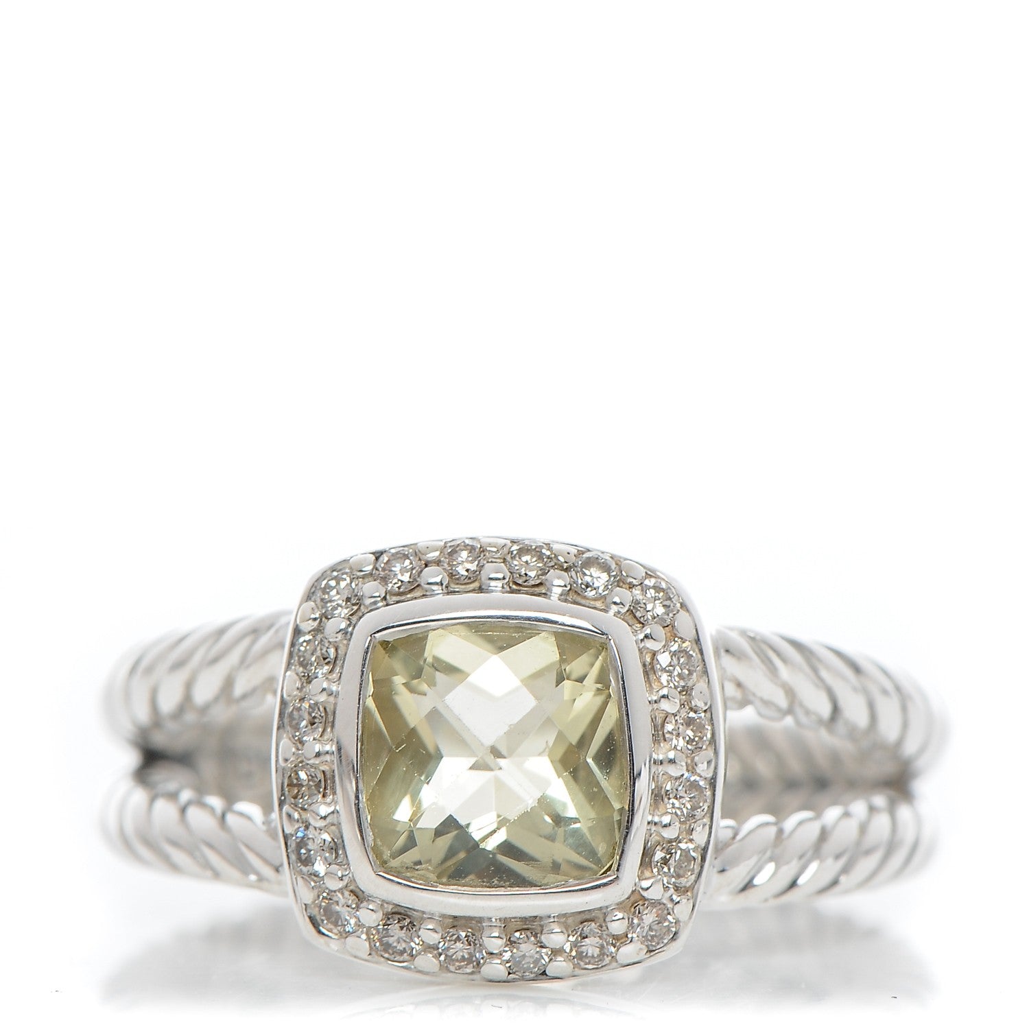 David Yurman Sterling Silver Diamond Prasiolite 7mm Petite Albion Ring 54 7 1 of 5