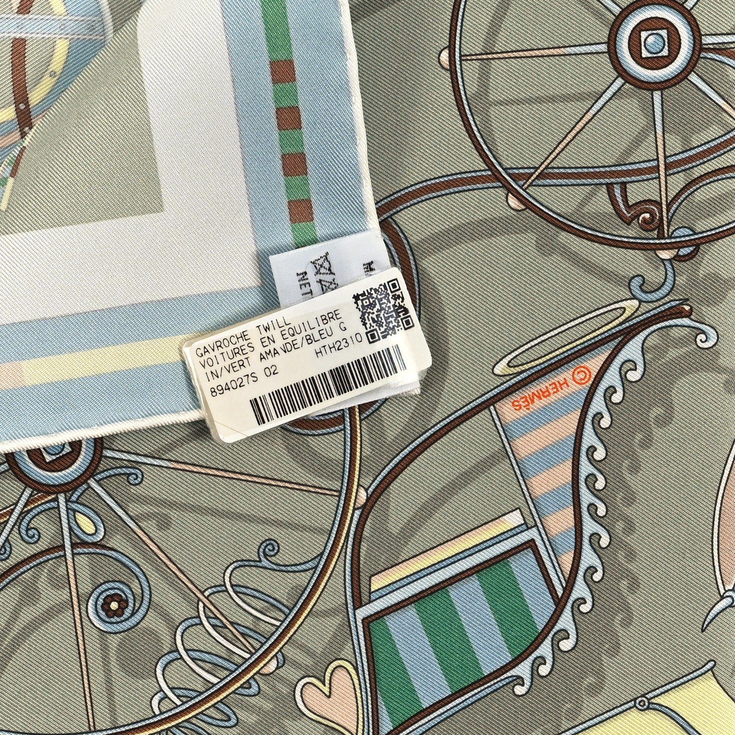 Hermes Silk Voitures en Equilibre Scarf 45 Vert Amande Bleu Glacier Jaune 3 of 3