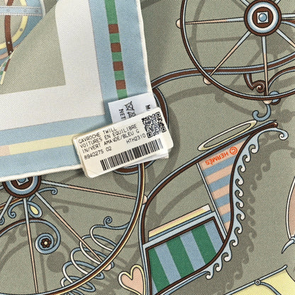 Hermes Silk Voitures en Equilibre Scarf 45 Vert Amande Bleu Glacier Jaune 3 of 3