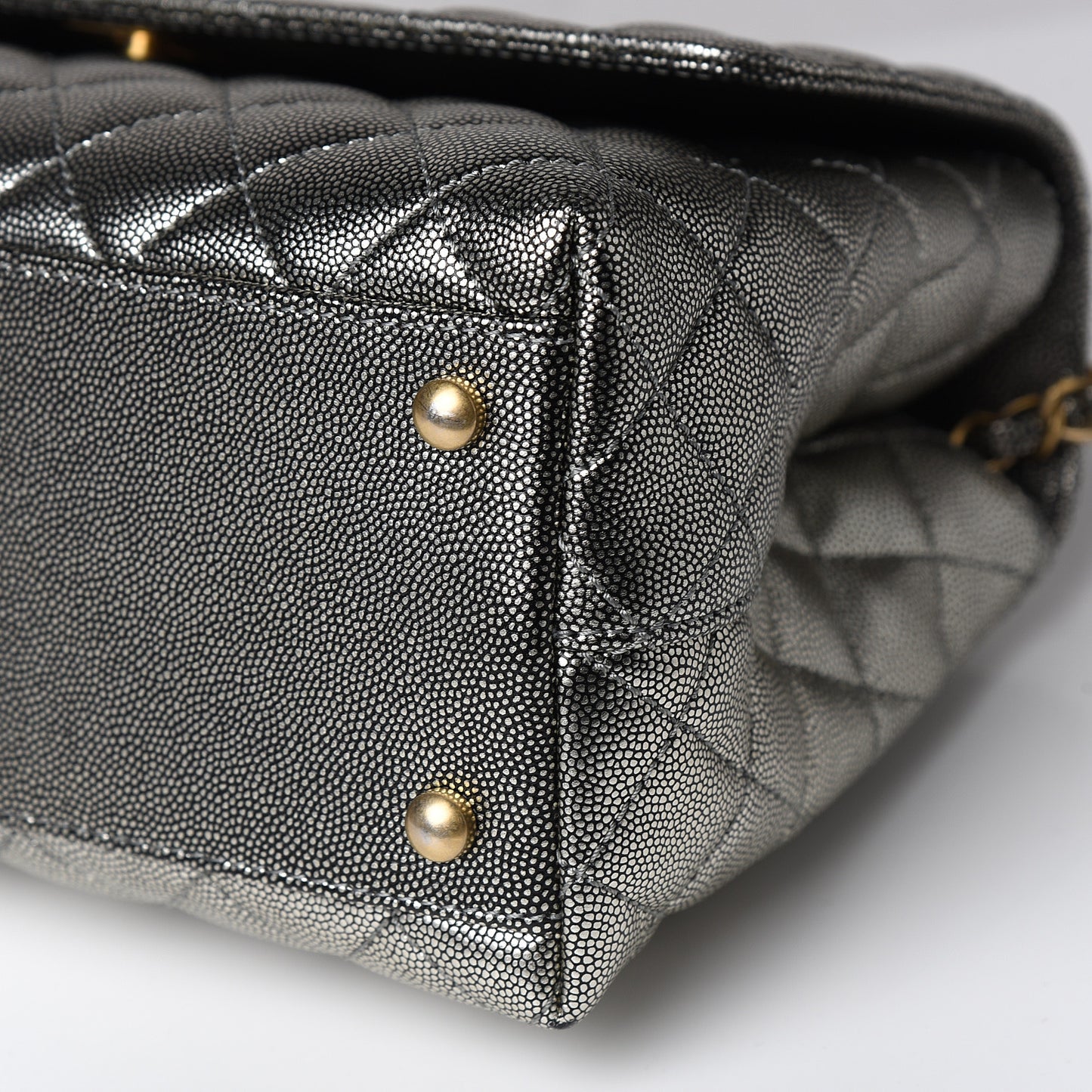 Metallic Caviar Quilted Small Coco Handle Flap Silver