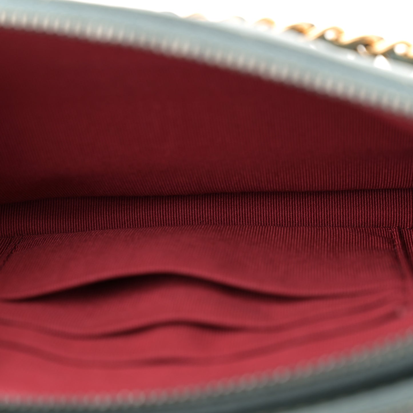 Aged Calfskin Quilted Small Gabrielle Clutch With Chain Light Blue
