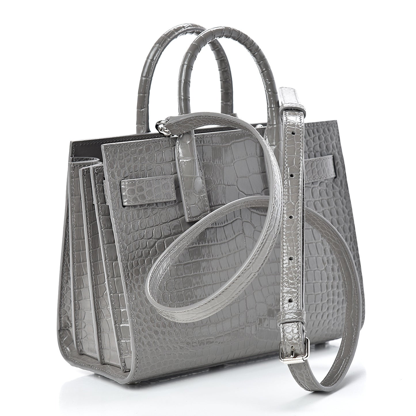Calfskin Crocodile Embossed Nano Sac De Jour Fog