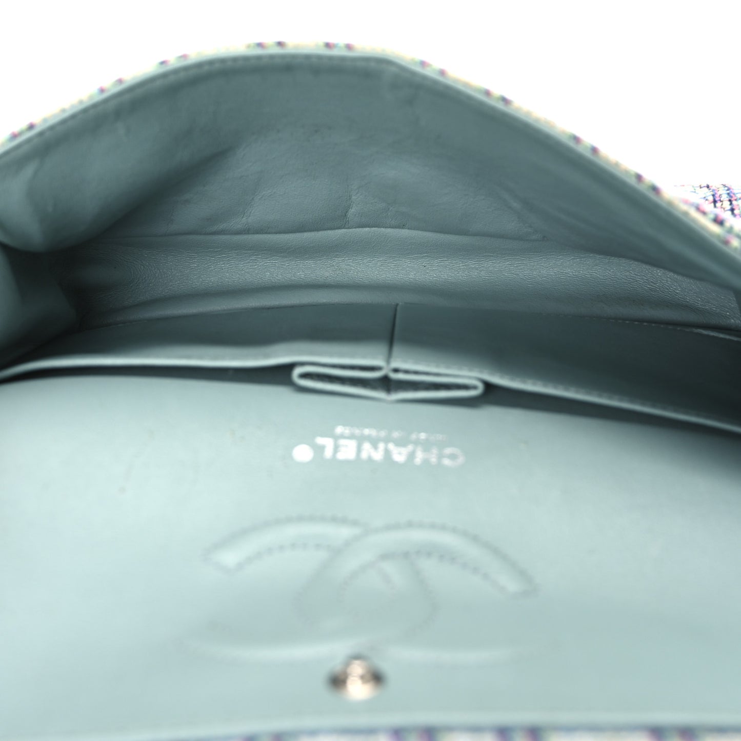 Tweed Quilted Medium Double Flap Blue White Pink Green