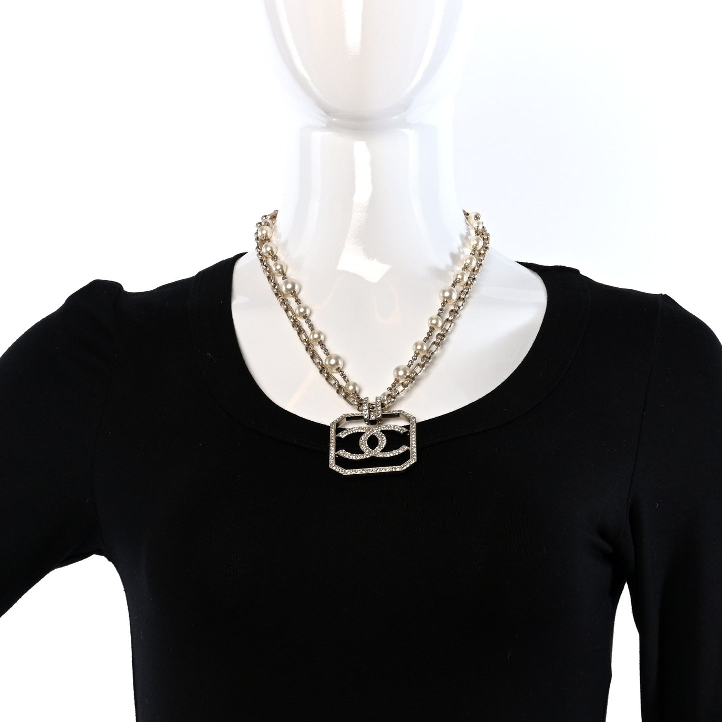 Pearl Crystal CC Double Strand Necklace Gold