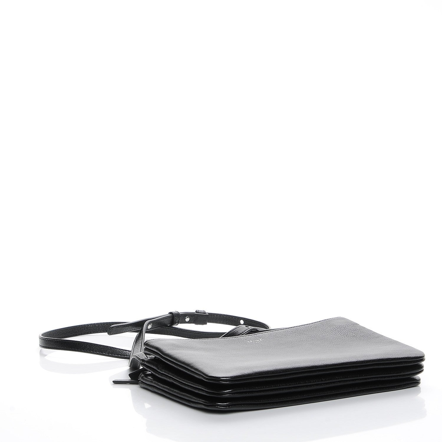 Celine Shiny Textured Calfskin Small Trio Crossbody Bag Black 4 of 7