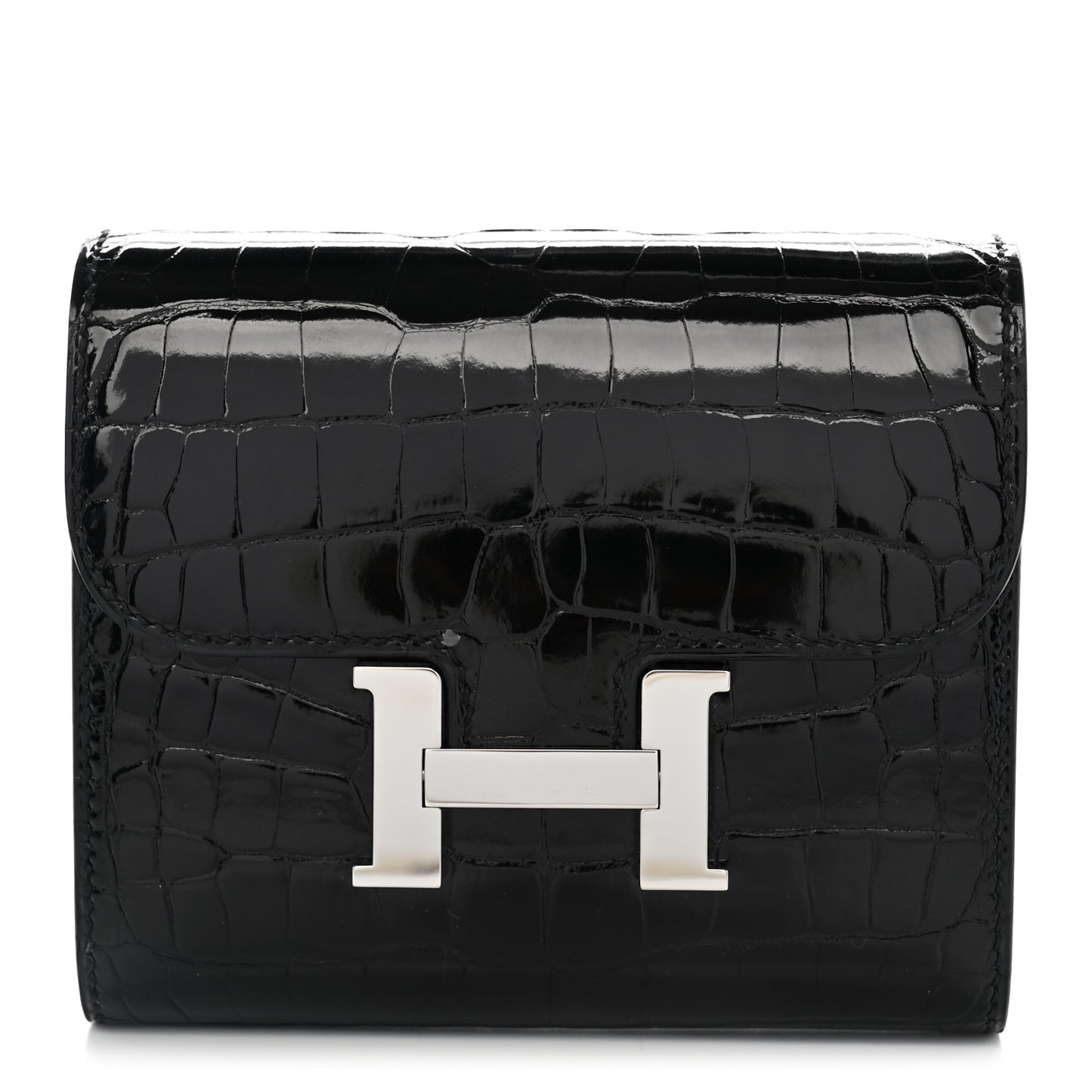Shiny Alligator Constance Short Wallet Black