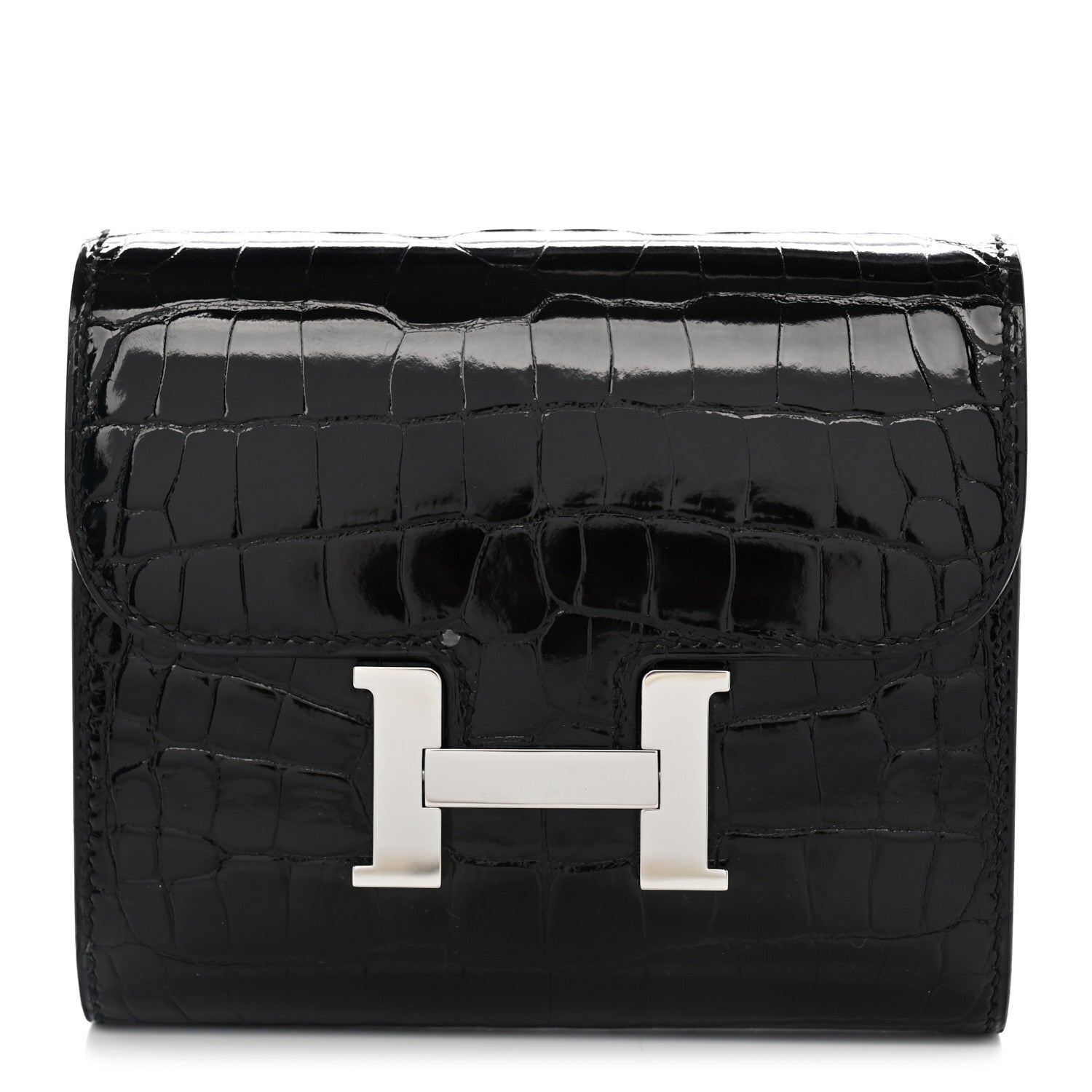 Hermes Shiny Alligator Constance Short Wallet Black 1 of 11
