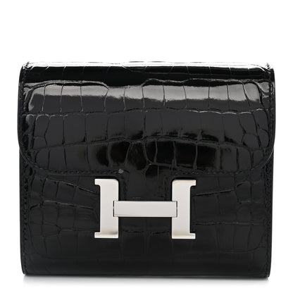 Hermes Shiny Alligator Constance Short Wallet Black 1 of 11