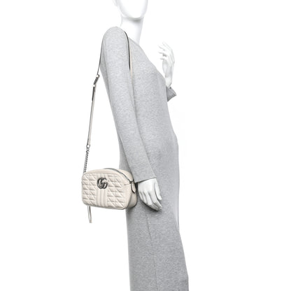 Gucci Calfskin Matelasse Aria Small GG Marmont Chain Shoulder Bag Mystic White 2 of 13