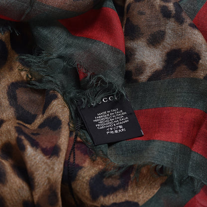 Gucci Modal Silk Leopard Print Web Square Scarf 4 of 5