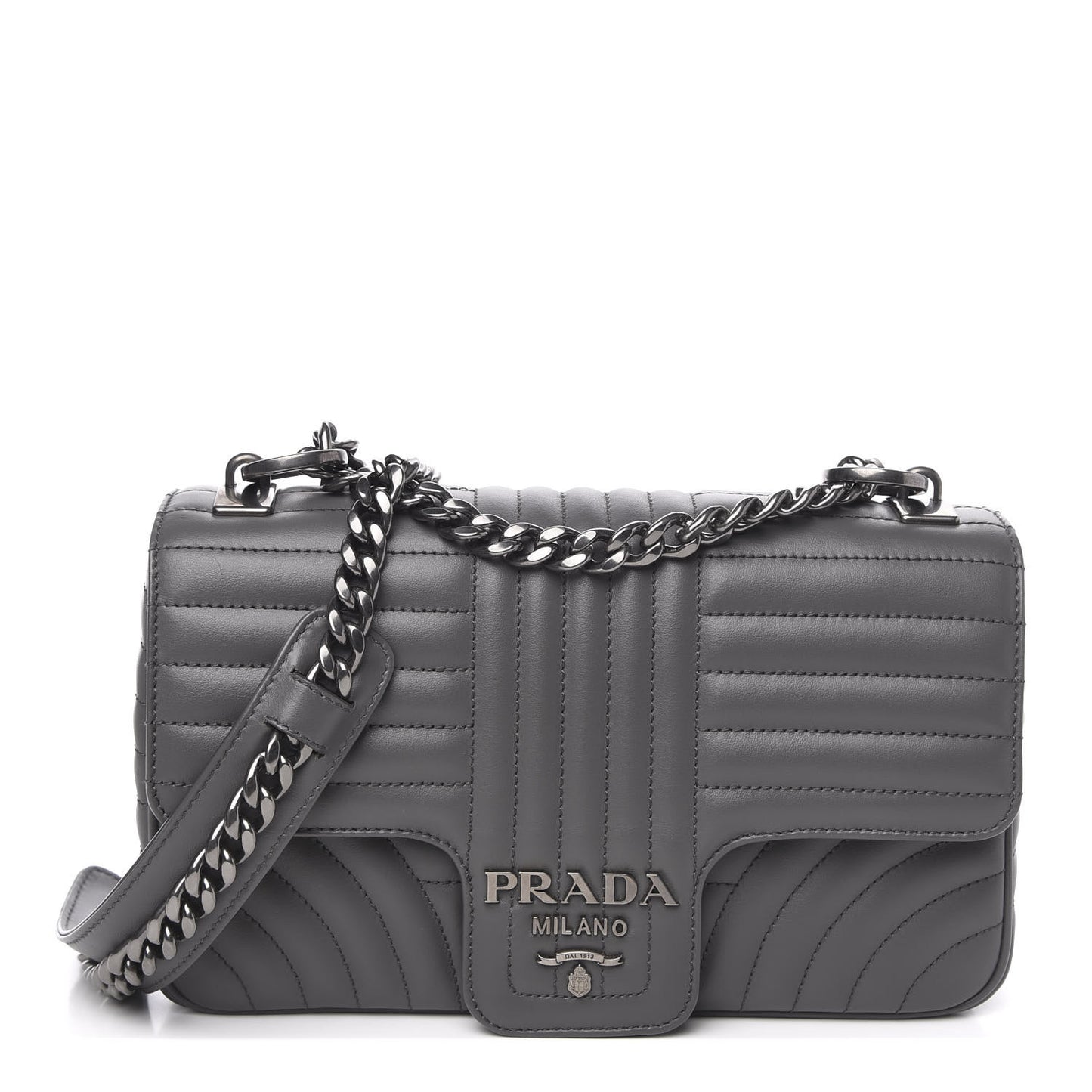 Soft Calfskin Impunture Diagramme Medium Chain Flap Shoulder Bag Mercurio