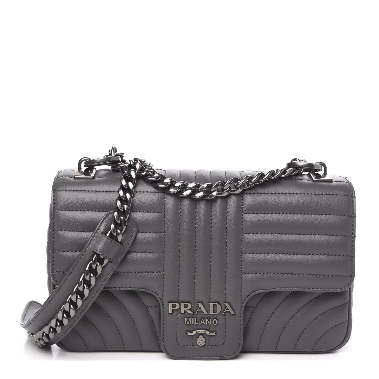 Prada Soft Calfskin Impunture Diagramme Medium Chain Flap Shoulder Bag Mercurio 1 of 9