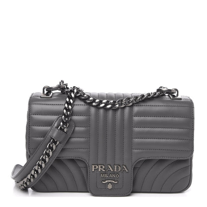 Prada Soft Calfskin Impunture Diagramme Medium Chain Flap Shoulder Bag Mercurio 1 of 9