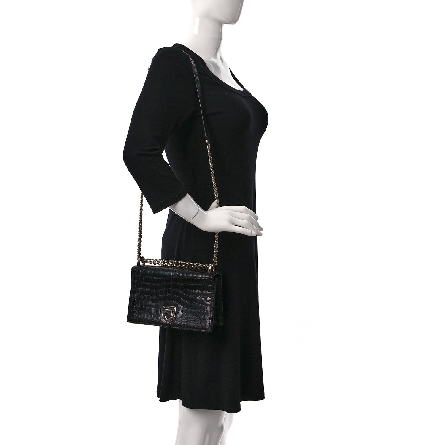 Christian Dior Calfskin Crocodile Embossed Small Diorama Flap Bag Black 2 of 20