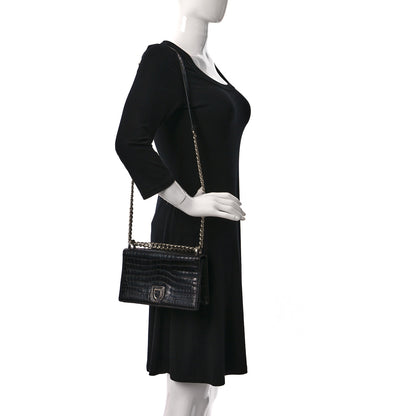 Christian Dior Calfskin Crocodile Embossed Small Diorama Flap Bag Black 2 of 20