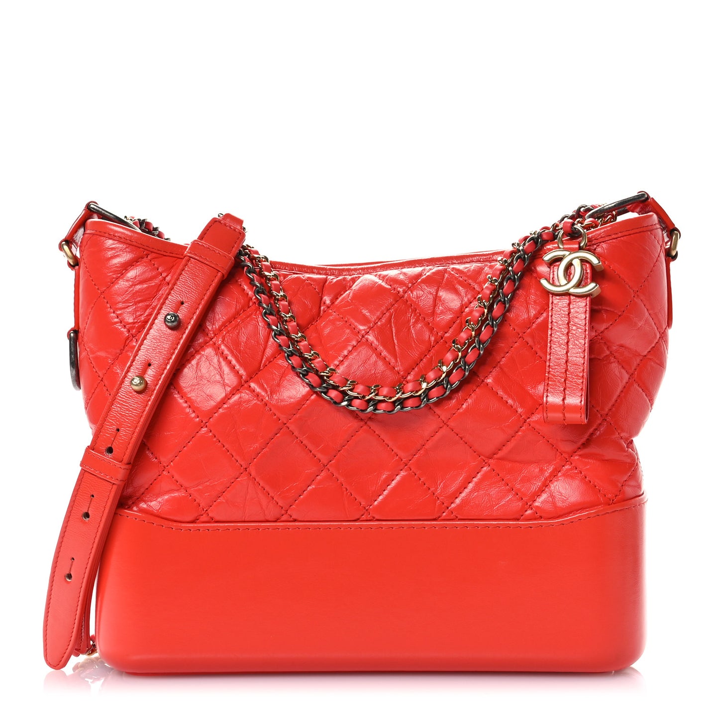 Aged Calfskin Quilted Medium Gabrielle Hobo Red