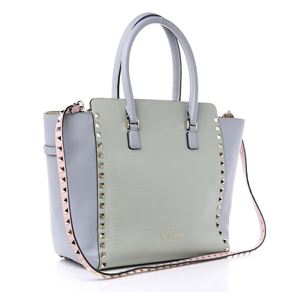 Valentino Garavani Vitello Watercolor Rockstud Double Handle Tote Rose Green Yellow Sky 3 of 16