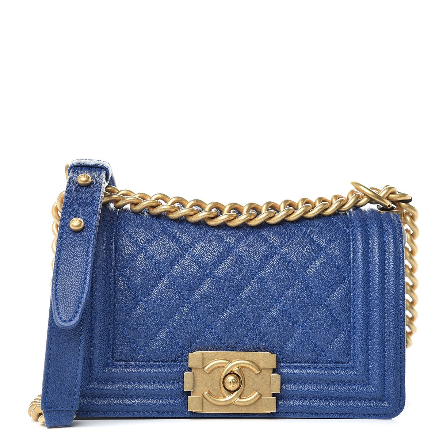 Caviar Quilted Small Boy Flap Dark Blue