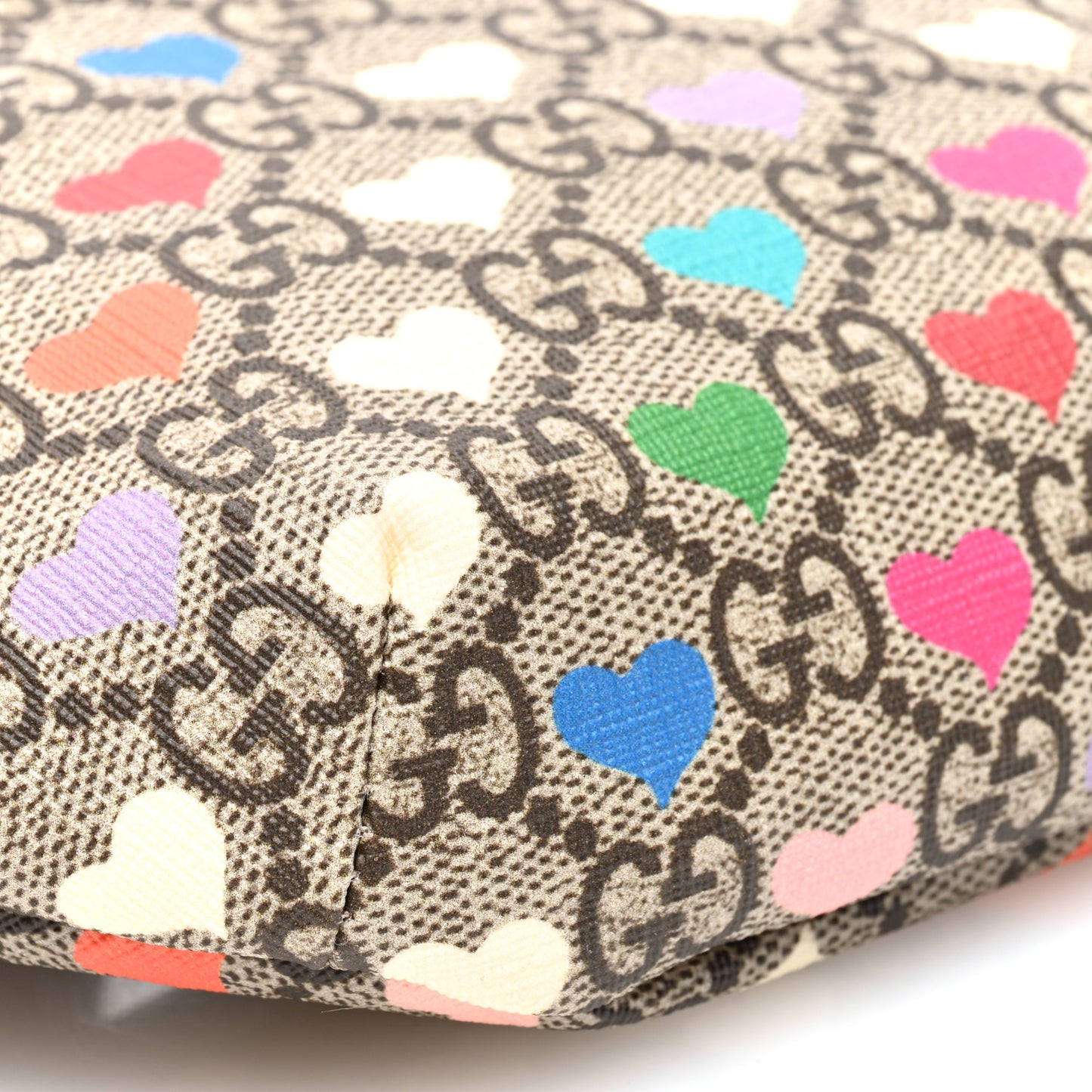 Soft GG Supreme Monogram Hearts Web Childrens Belt Bag Beige Ebony Multicolor Freesia