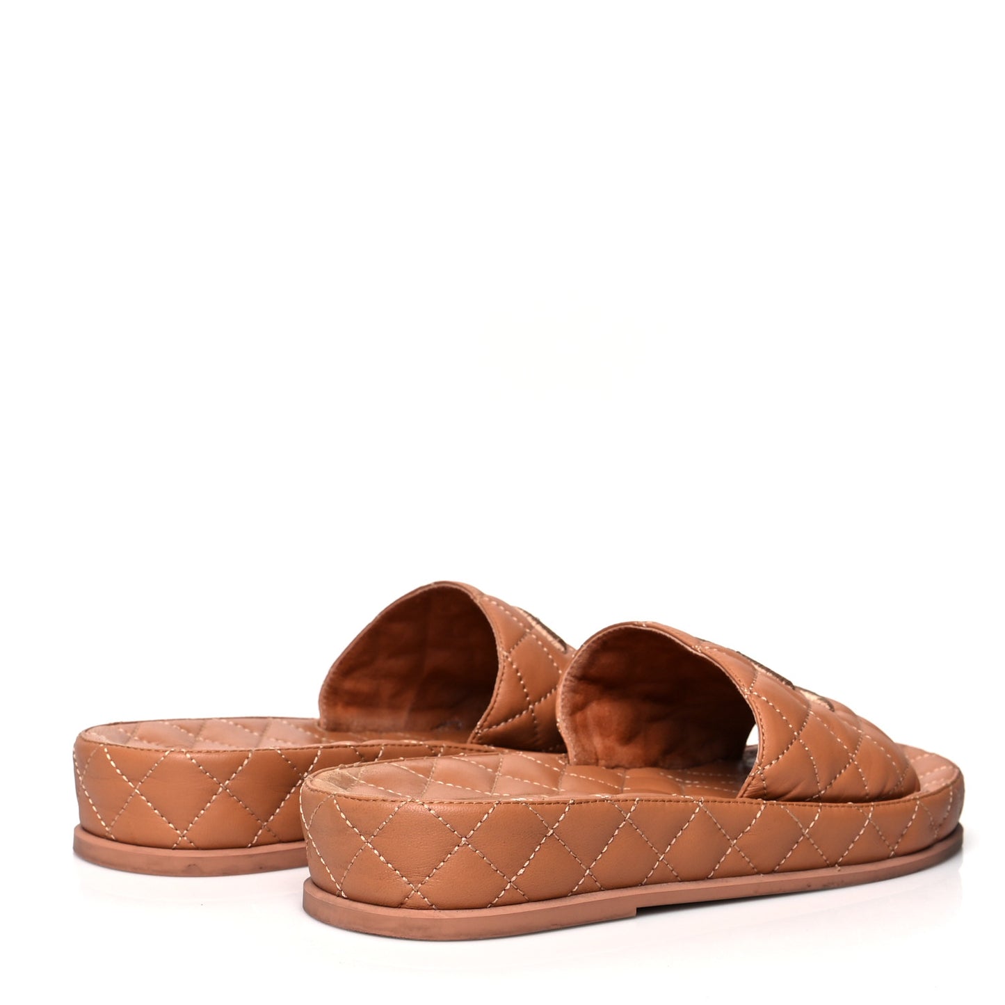 Lambskin Quilted CC Mules Sandals 39 Brown