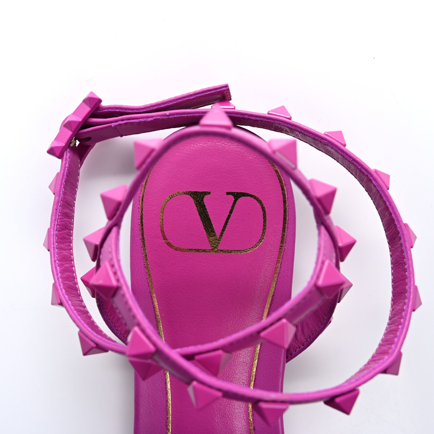 Valentino Garavani Calfskin Lacquered Monochrome Rockstud Cross Ankle Wrap Flat Sandals 36.5 Violet 6 of 9