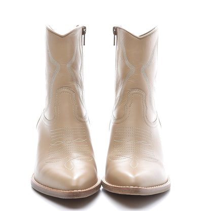 Valentino Garavani Calfskin Embroidered Texan 50mm Cowboy Ankle Boots 37 Naturale 2 of 10