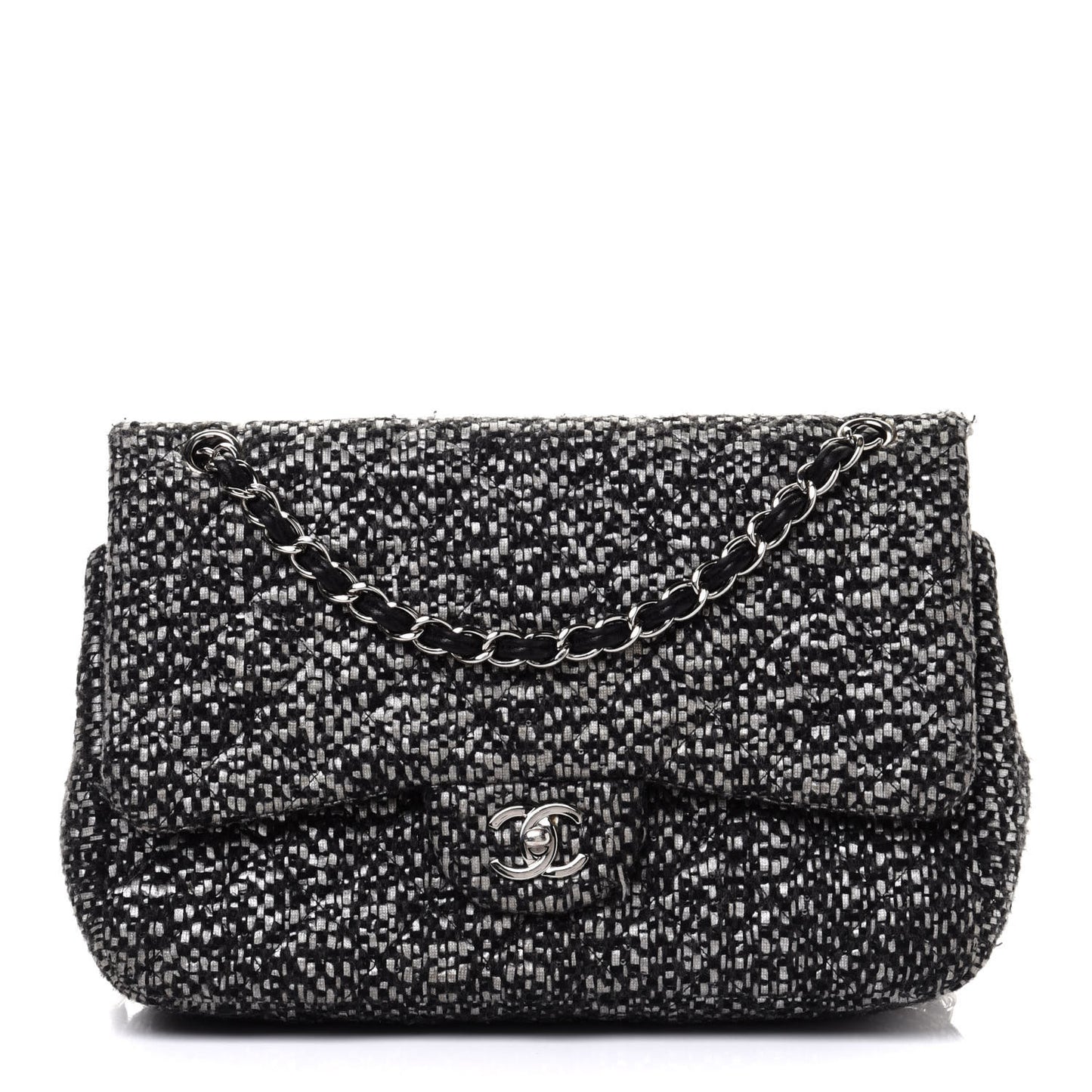 Sequin Tweed Jumbo Double Flap Black Grey