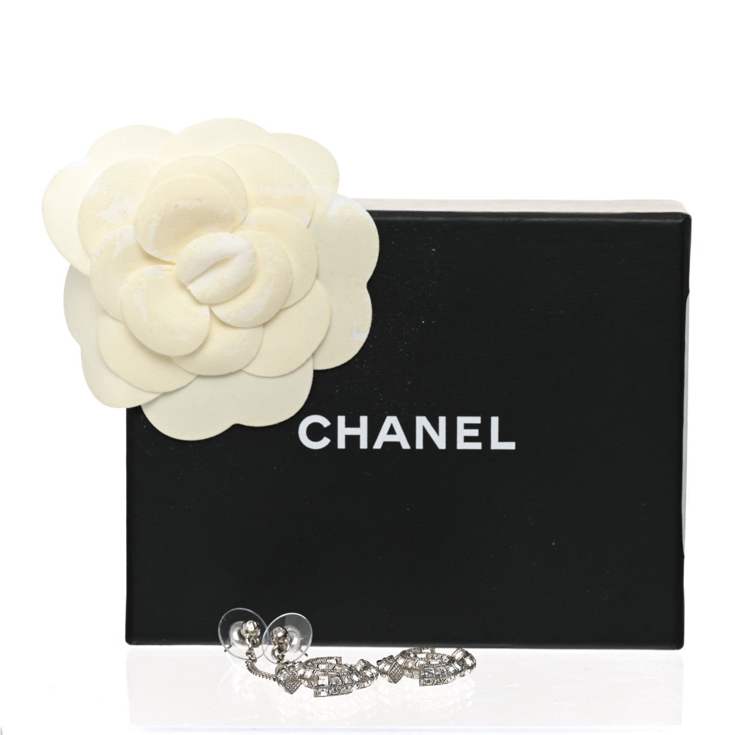 Chanel Baguette Crystal CC Drop Earrings Silver 4 of 4