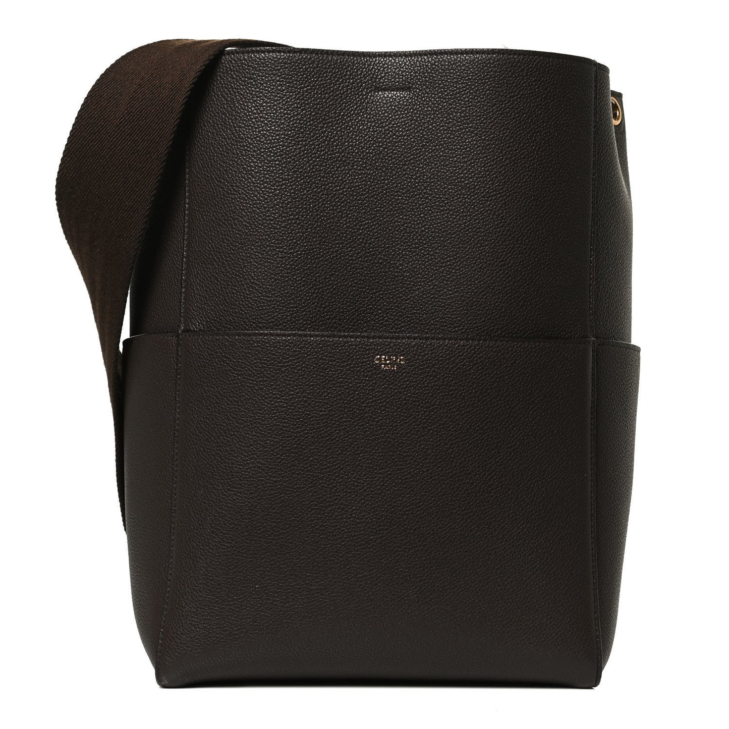 Soft Grained Calfskin Sangle Bucket Bag Brown