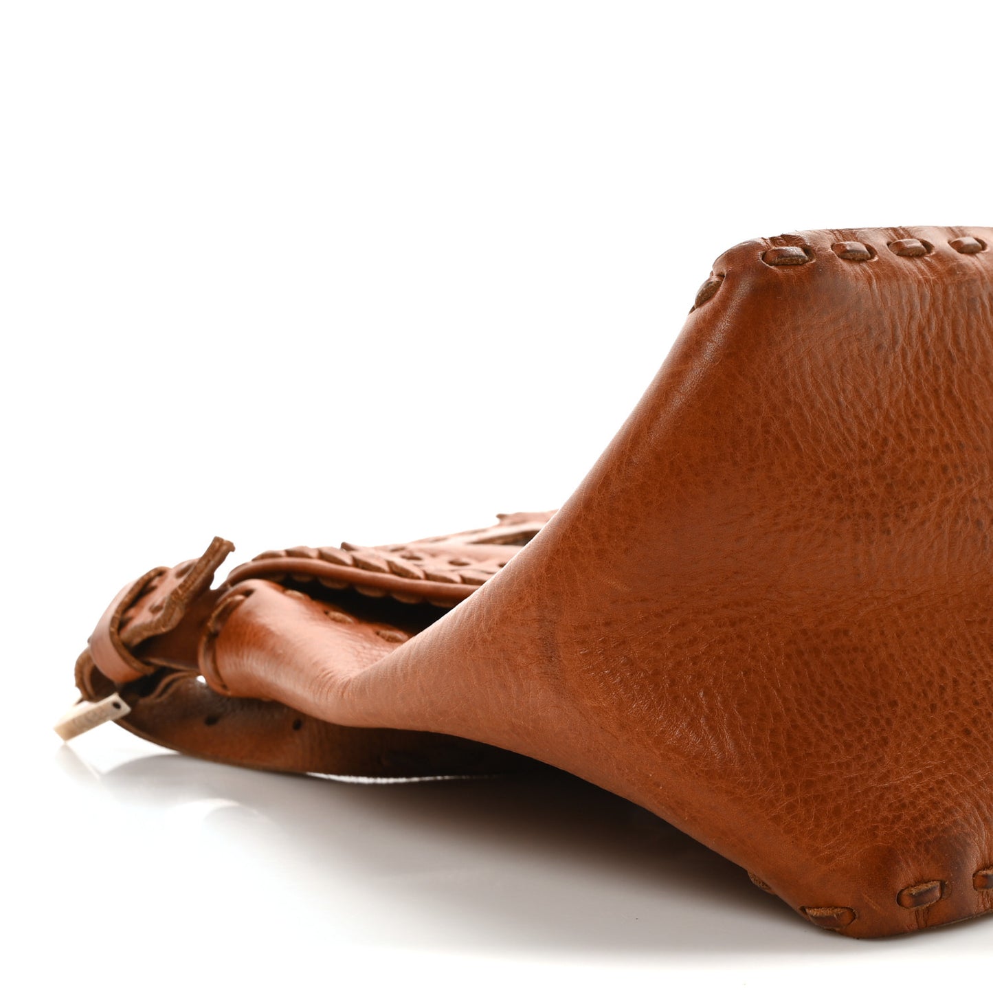 Calfskin Whipstitch Mirror Mama Baguette Brown