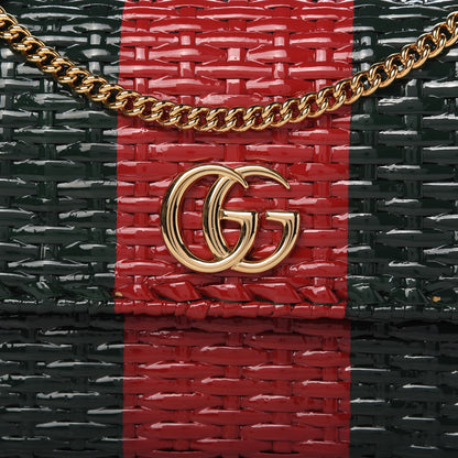 Gucci Glazed Wicker Stripe Small Cestino Shoulder Bag Green 10 of 12