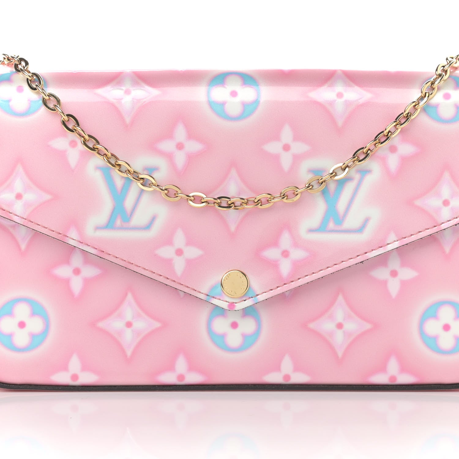Louis Vuitton Vernis Valentine Felicie Pochette Chain Wallet Light Pink Neon 9 of 11