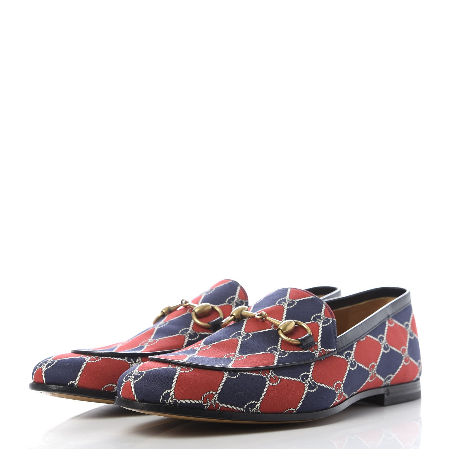 Gucci Mini GG Rhombus Chain Horsebit Mens Jordaan Loafers 6.5 Royal Bleuett Red 3 of 9