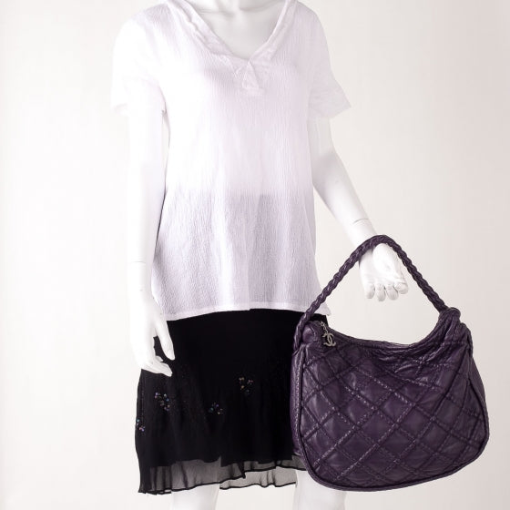 Quilted Lambskin Hidden Chain Hobo Purple