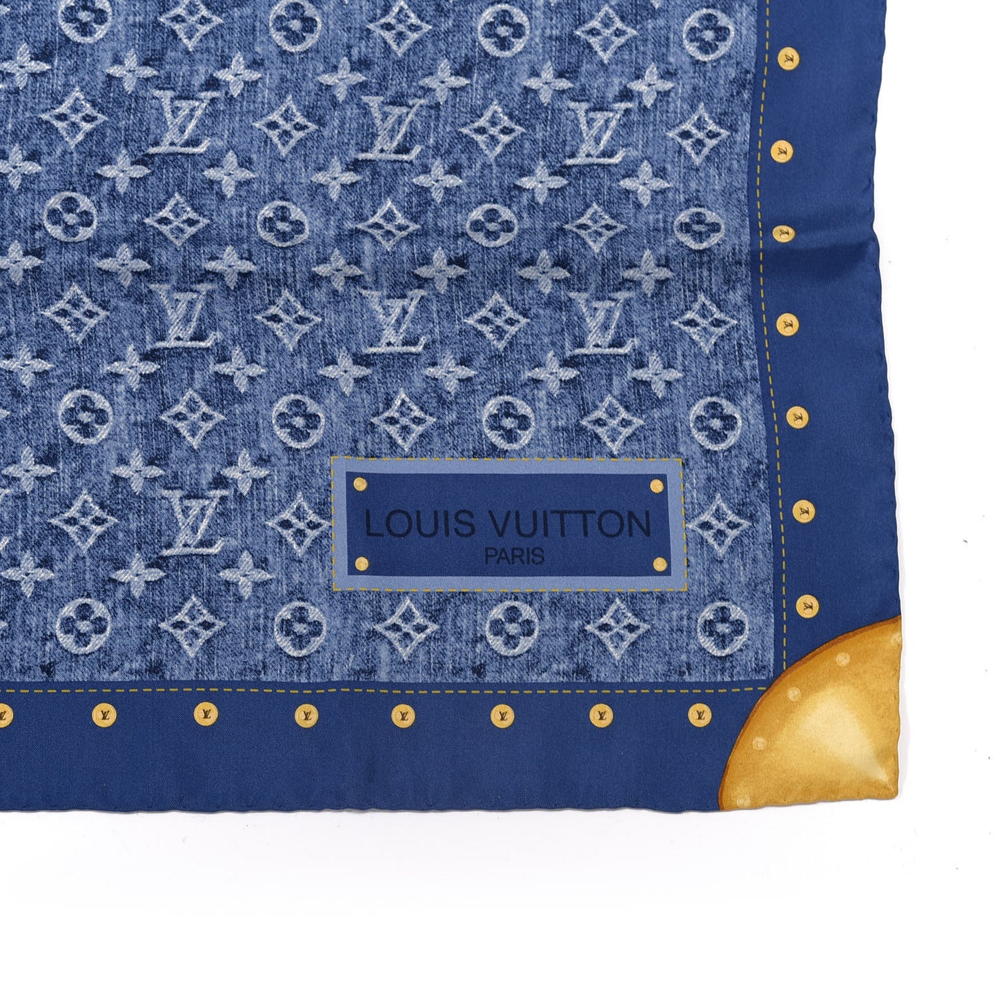 Silk Monogram Denim Bandana Scarf Blue