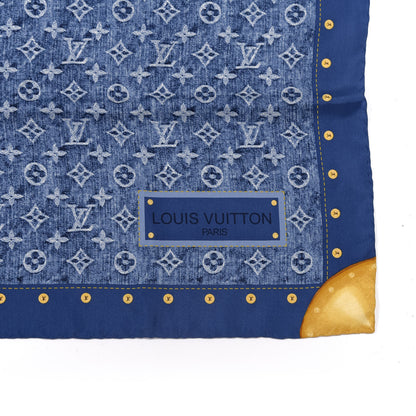 Louis Vuitton Silk Monogram Denim Bandana Scarf Blue 3 of 4