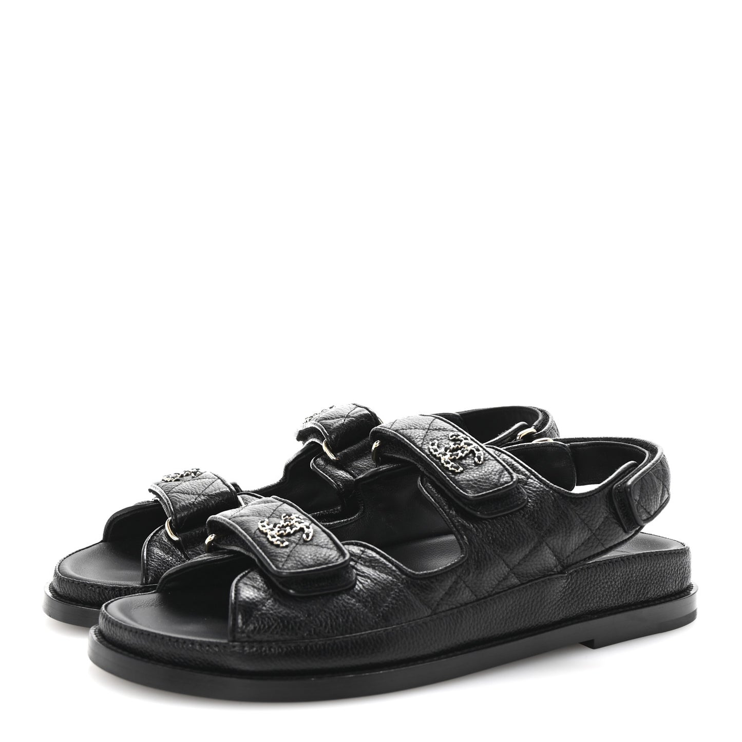 Grained Calfskin Velcro Dad Sandals 38.5 Black