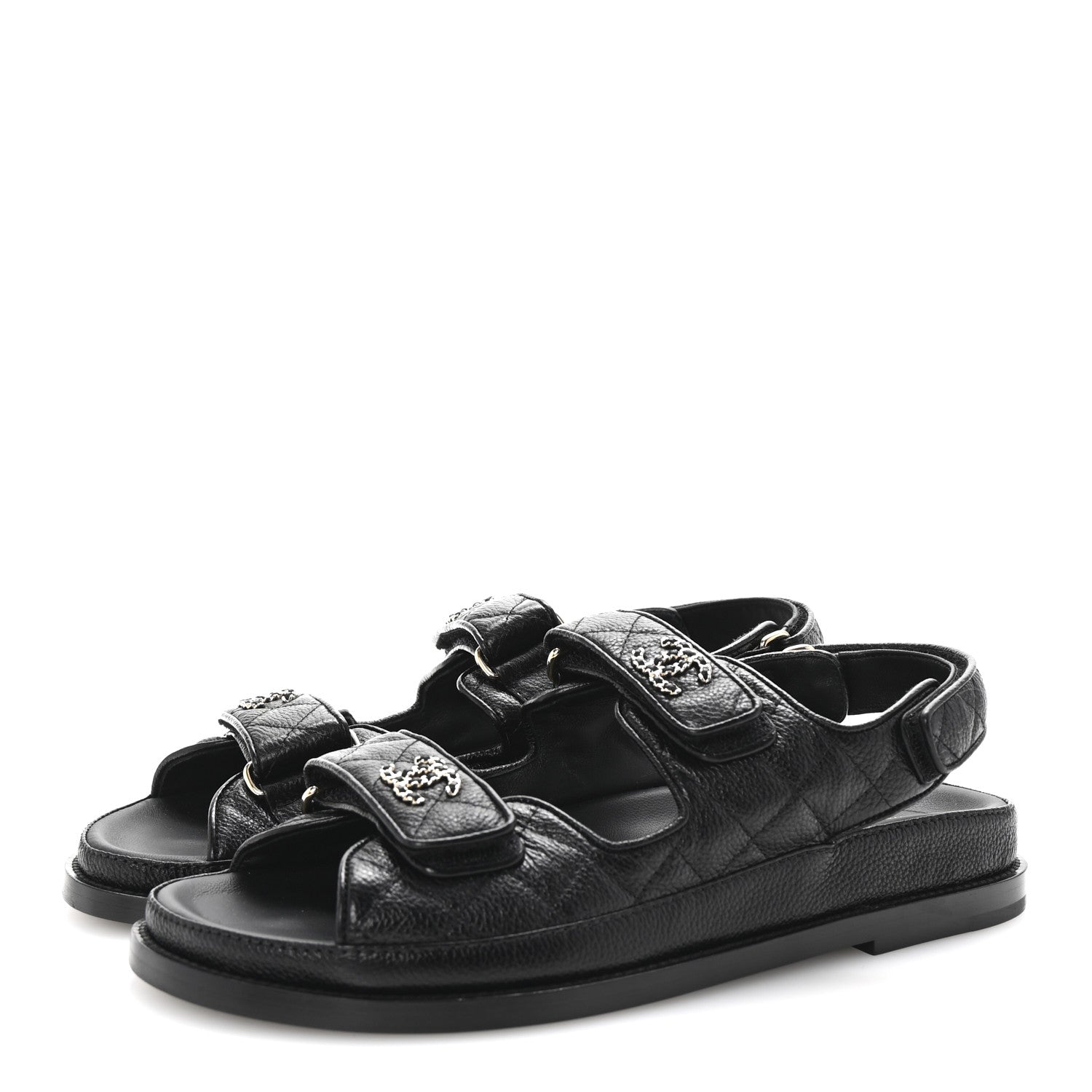 Chanel Grained Calfskin Velcro Dad Sandals 38.5 Black 4 of 10