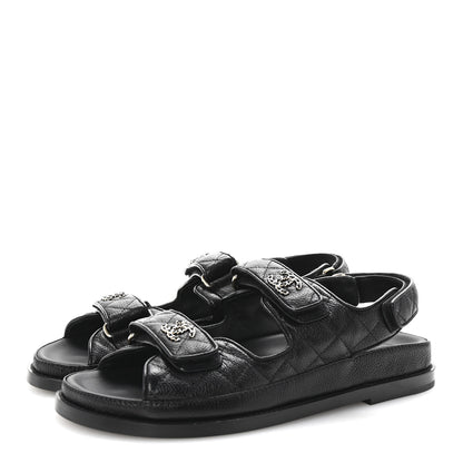 Chanel Grained Calfskin Velcro Dad Sandals 38.5 Black 4 of 10