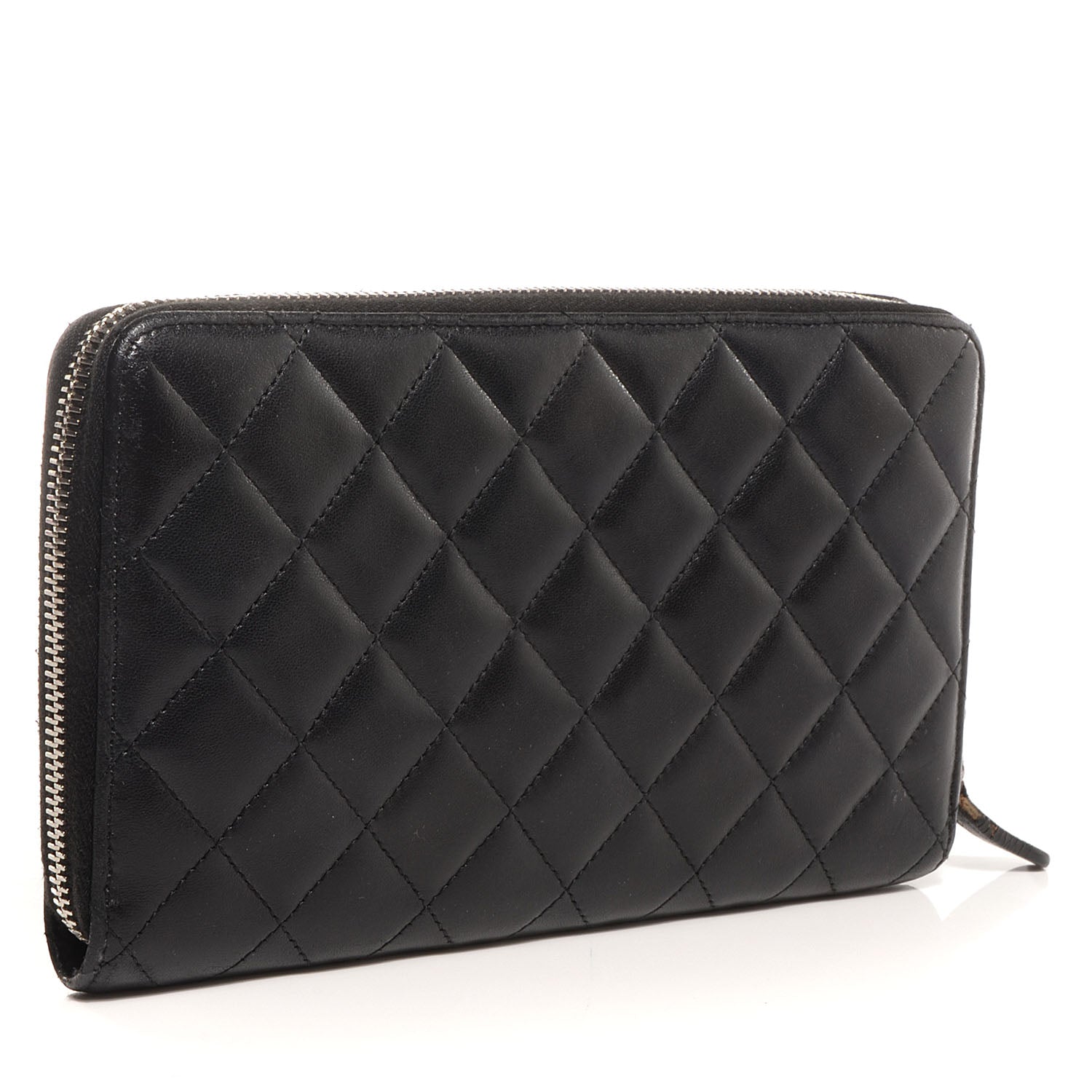 Chanel Lambskin Quilted Large Zip Around Wallet Black 3 of 9